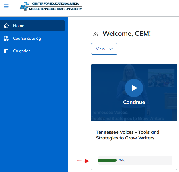 home screen - course added