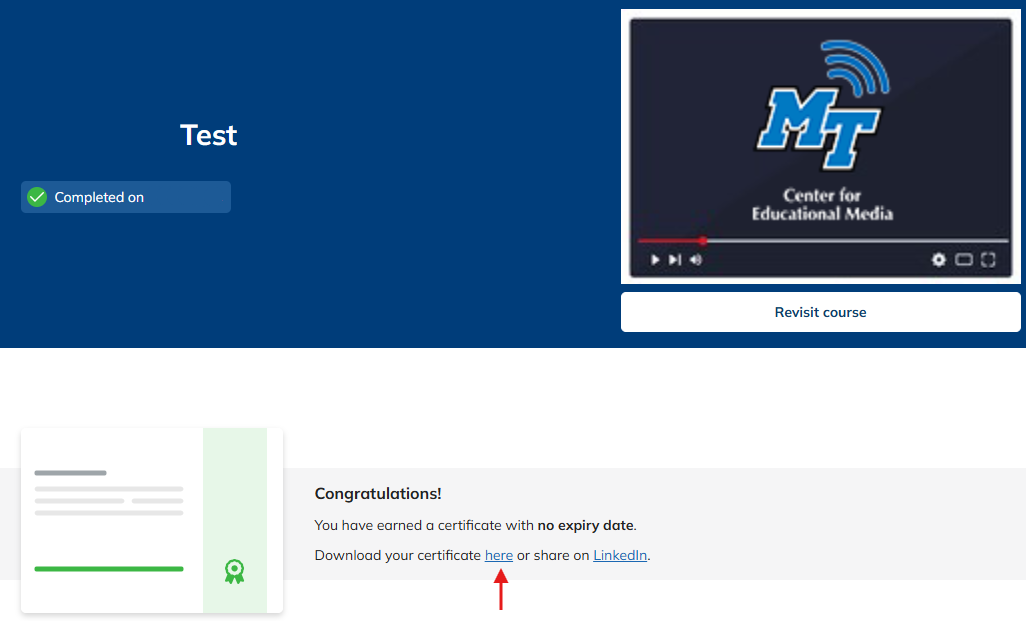 end of course completed page