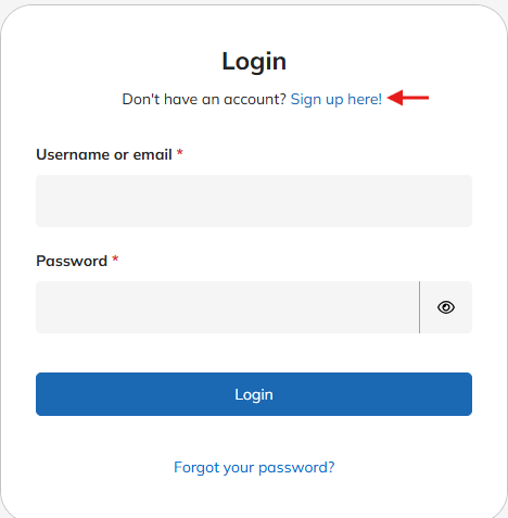 sign-up page with username and password