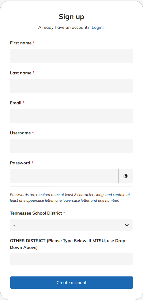 sign-up page with all fields