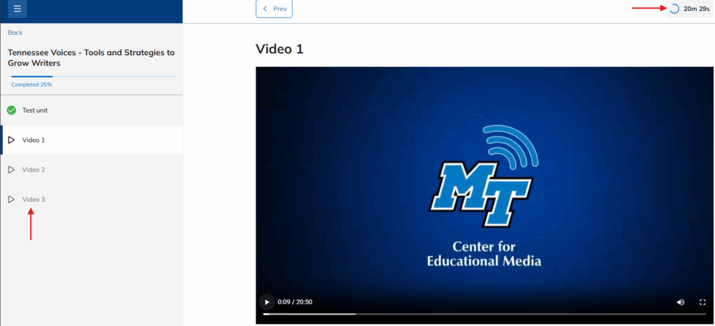 completed a course - video page
